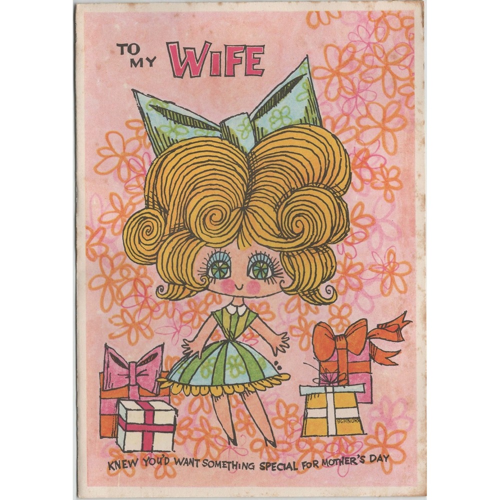 Vintage 1969 Gibson Mother's Day Card Wife Pop Up Big Eye Girl Signed